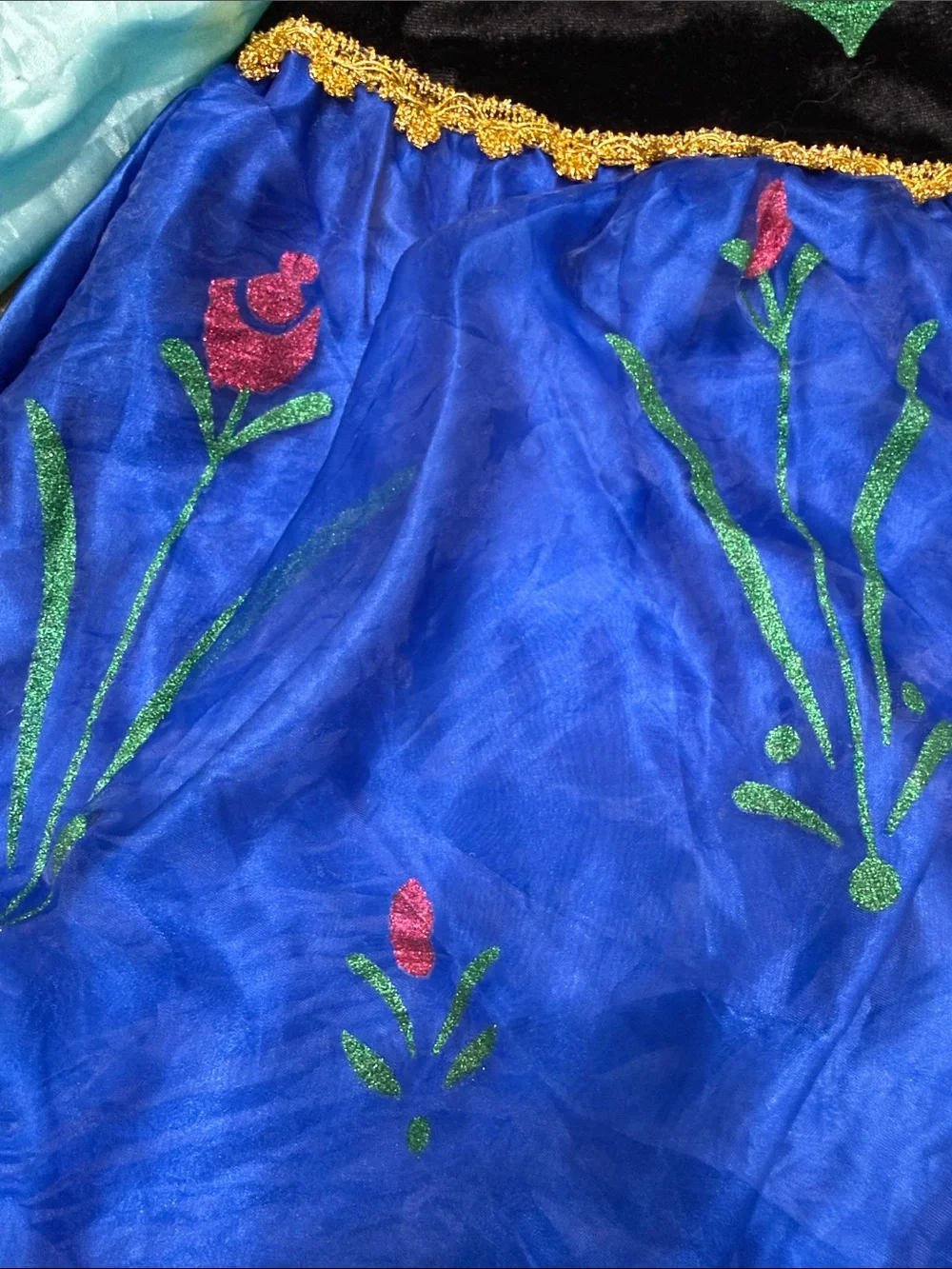 Girls Royal Blue & Aqua Princess Dress Costume with Floral Embroidery